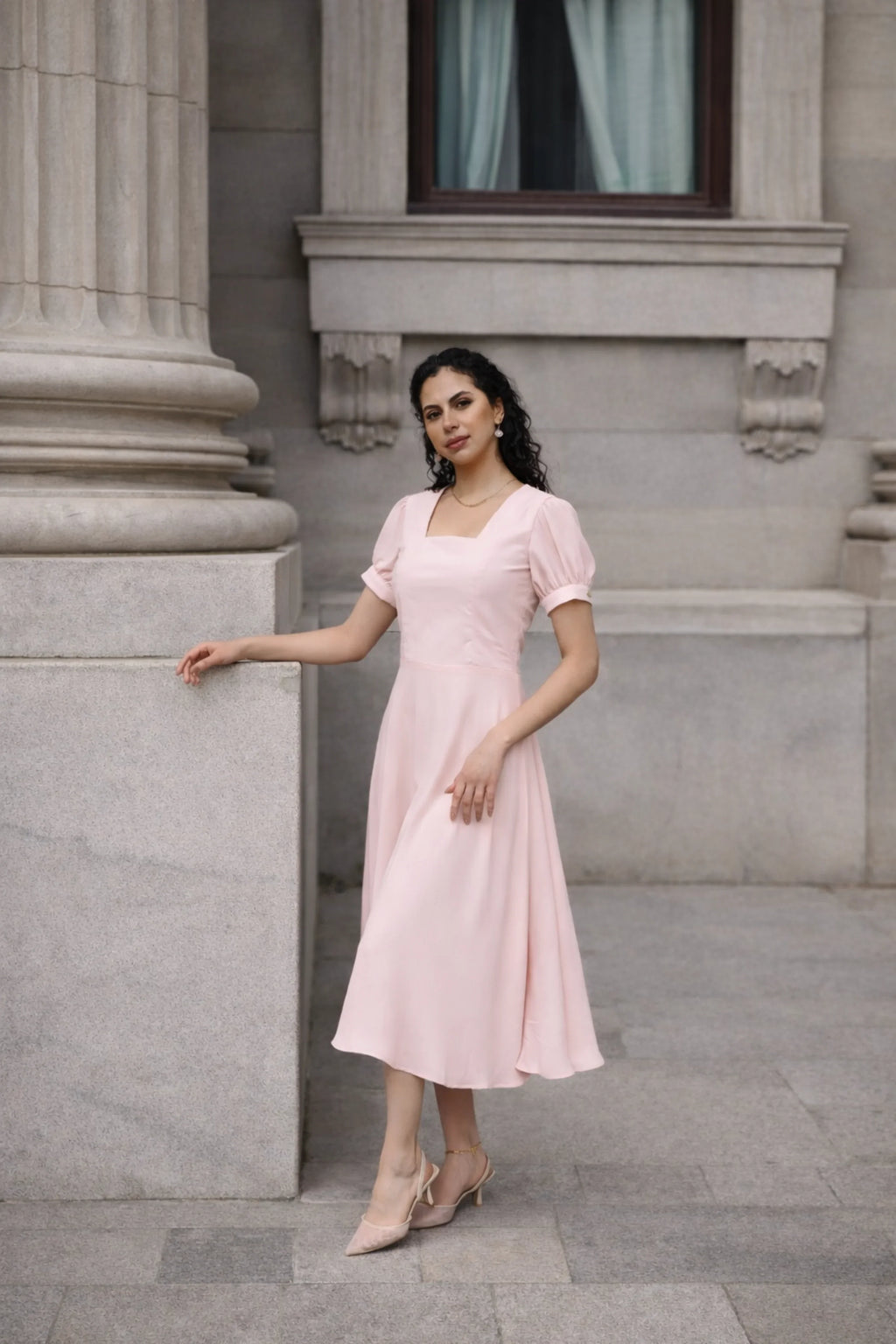 Ophélie midi puff-sleeve dress