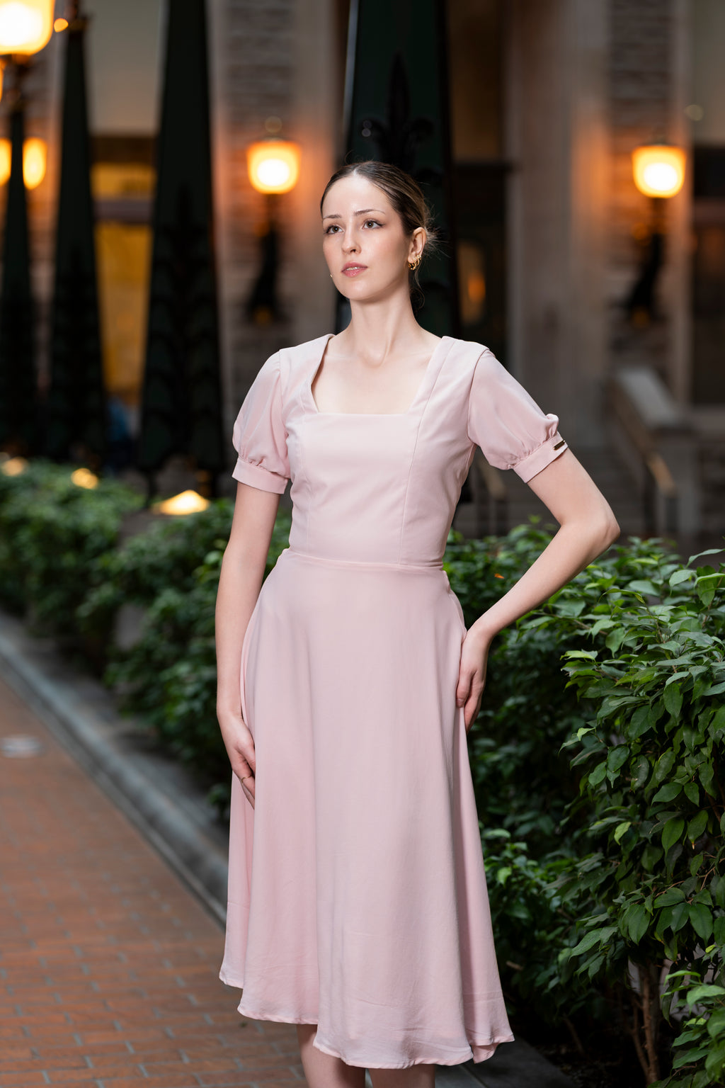 Robe Ophélie midi manches bouffantes