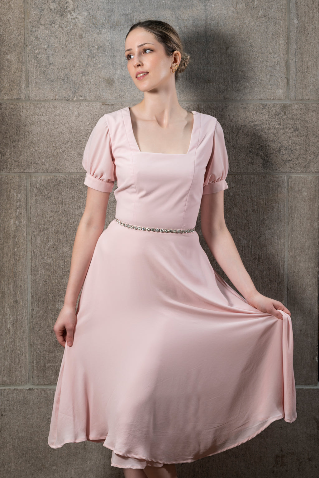 Robe Ophélie midi manches bouffantes